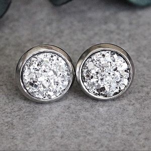 Silver Druzy Earrings, Silver Stud Earrings